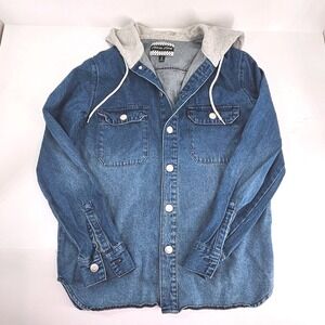 Alivia Ford Denim Hoodie Jacket Blue Jean Button Up Shirt Womens Small Shacket